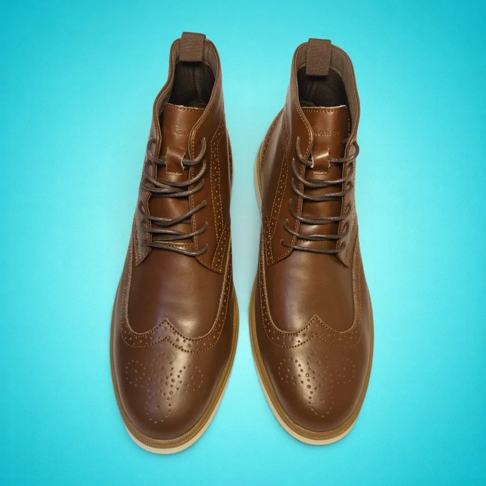 New Men's Orthopedic Dark Brown Leather Wingtip Boots, Size 13B